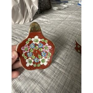 Vintage‎ Floral Ceramic Tea Strainer W/ Saucer Hand-Painted Made In Japan 3"
